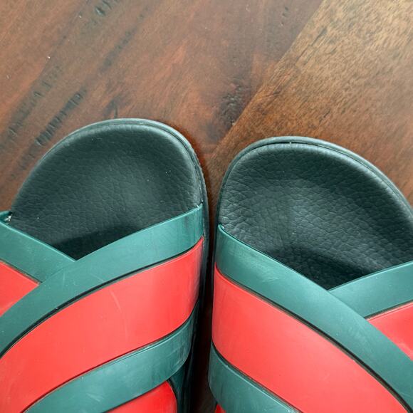 Gucci Web Pannelled Rubber Sandals Womens Slides size 9 green red - Picture 12 of 16